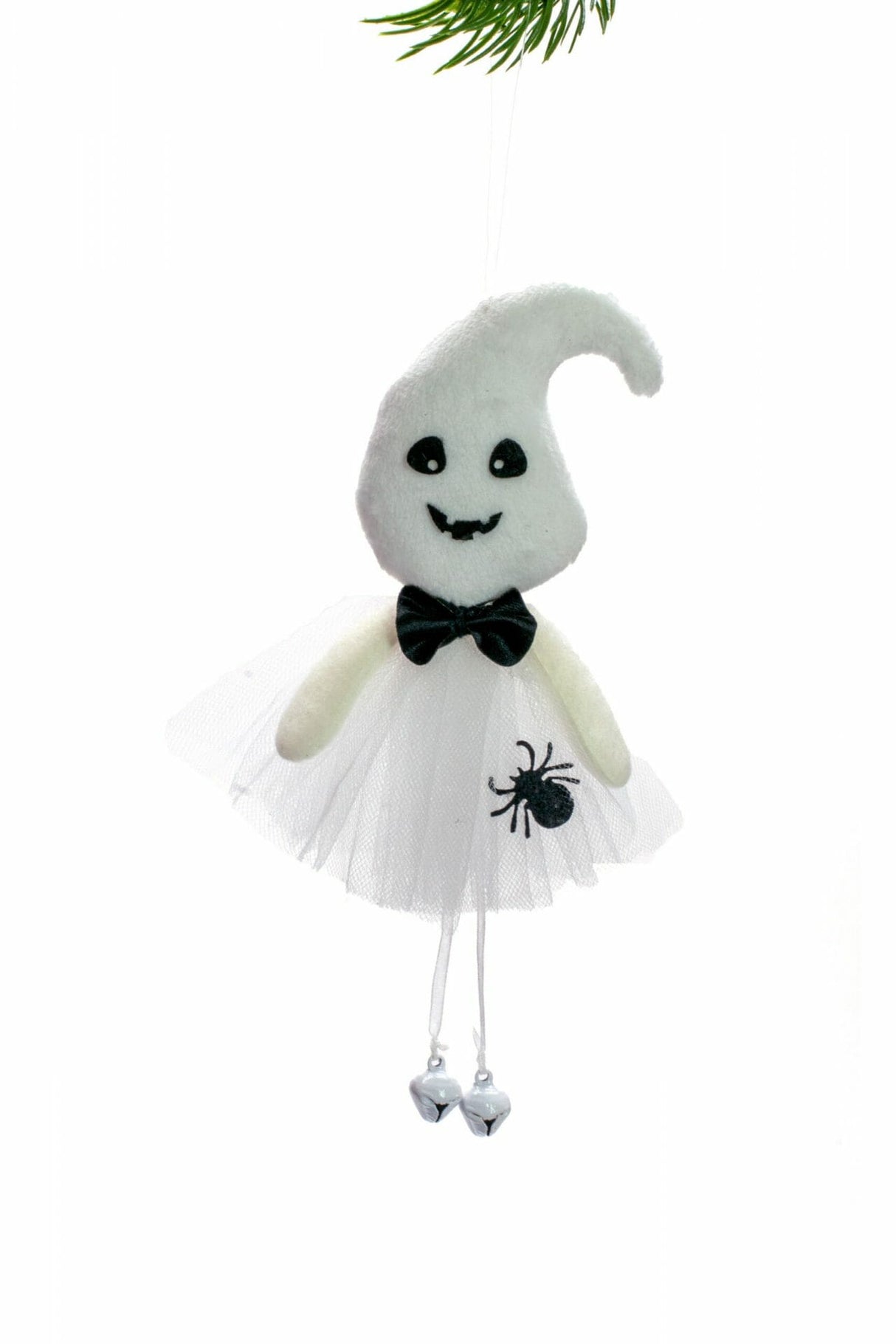 7.5" Hanging White Cloth Ghost Doll with String Bell Legs