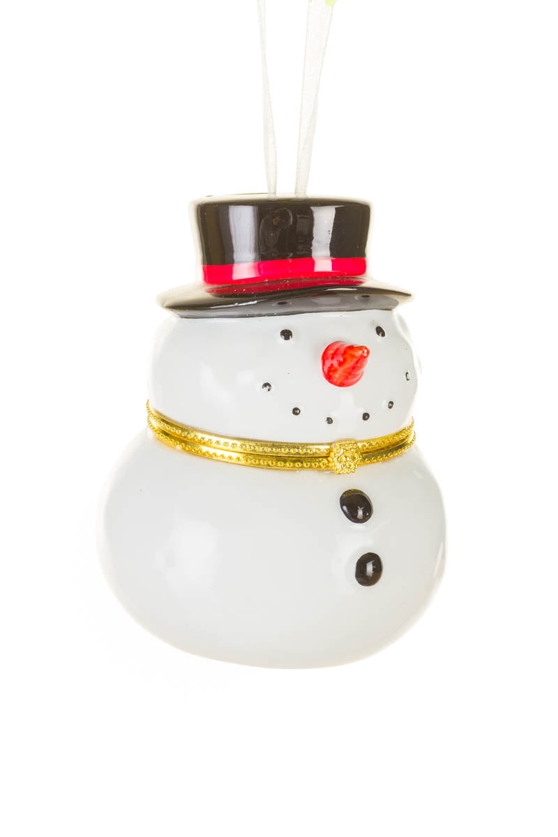 3.5" Hangable White Porcelain Snowman Keepsake Ornament