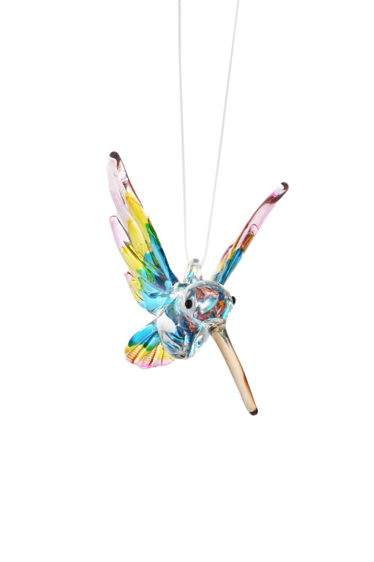 3" Hanging Blue and Pink Glass Hummingbird Ornament
