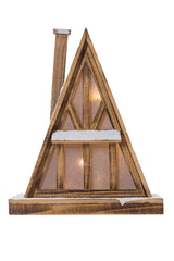 17"Triangular Smokey and White Wood House LED Display with Glittered Roof