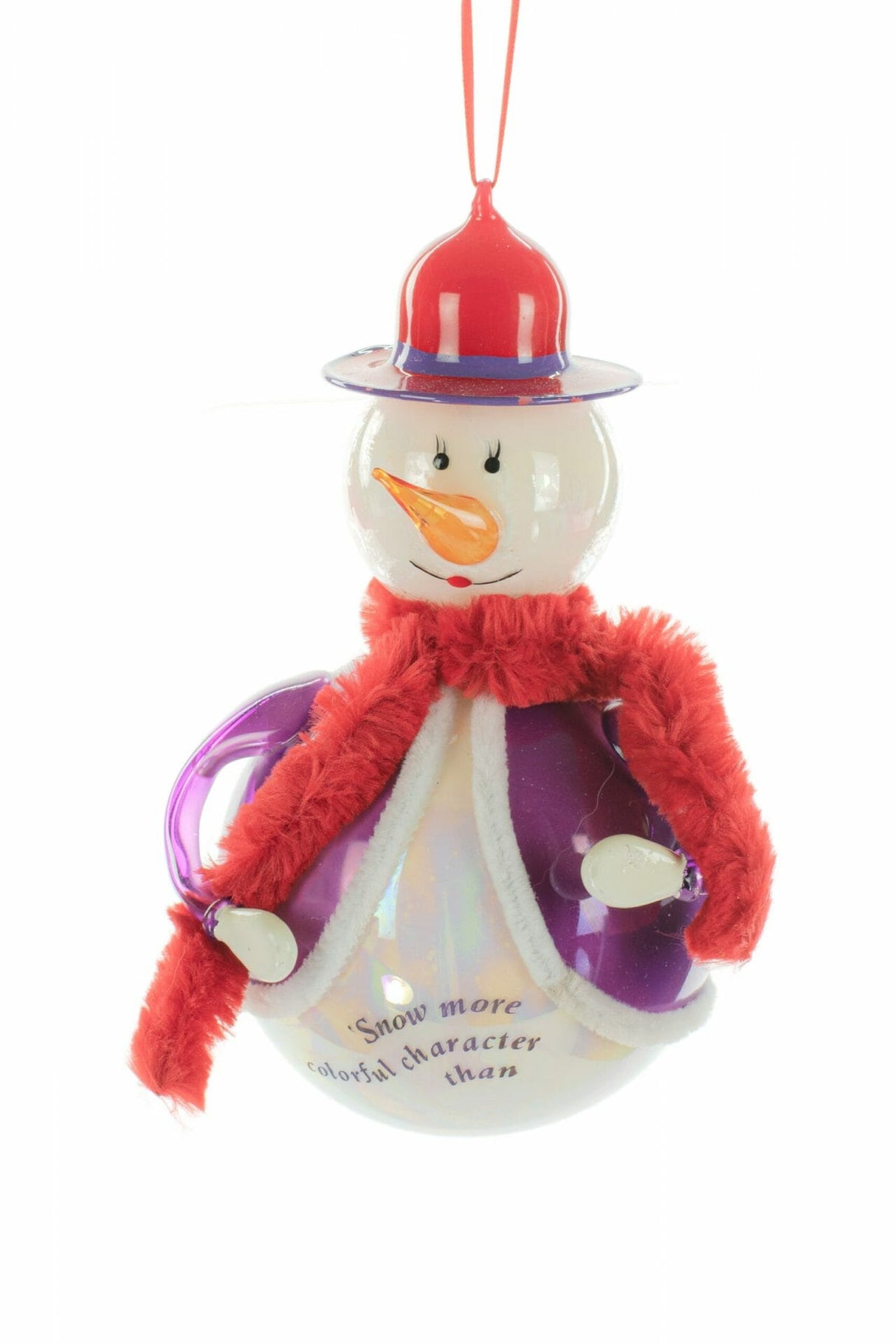 6" Hanging Purple Glass Snowman Ornament