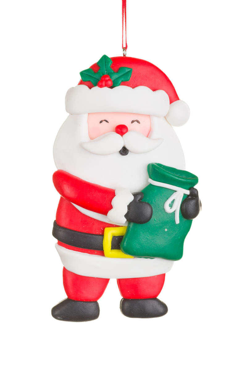 4.75" White and Red Clay Santa Ornament with Presents