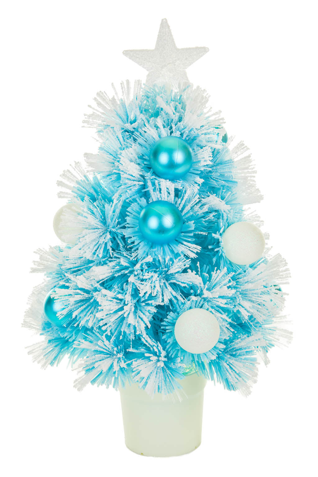 24" Blue and White Pvc Ornamented Warm White LED Christmas Tree