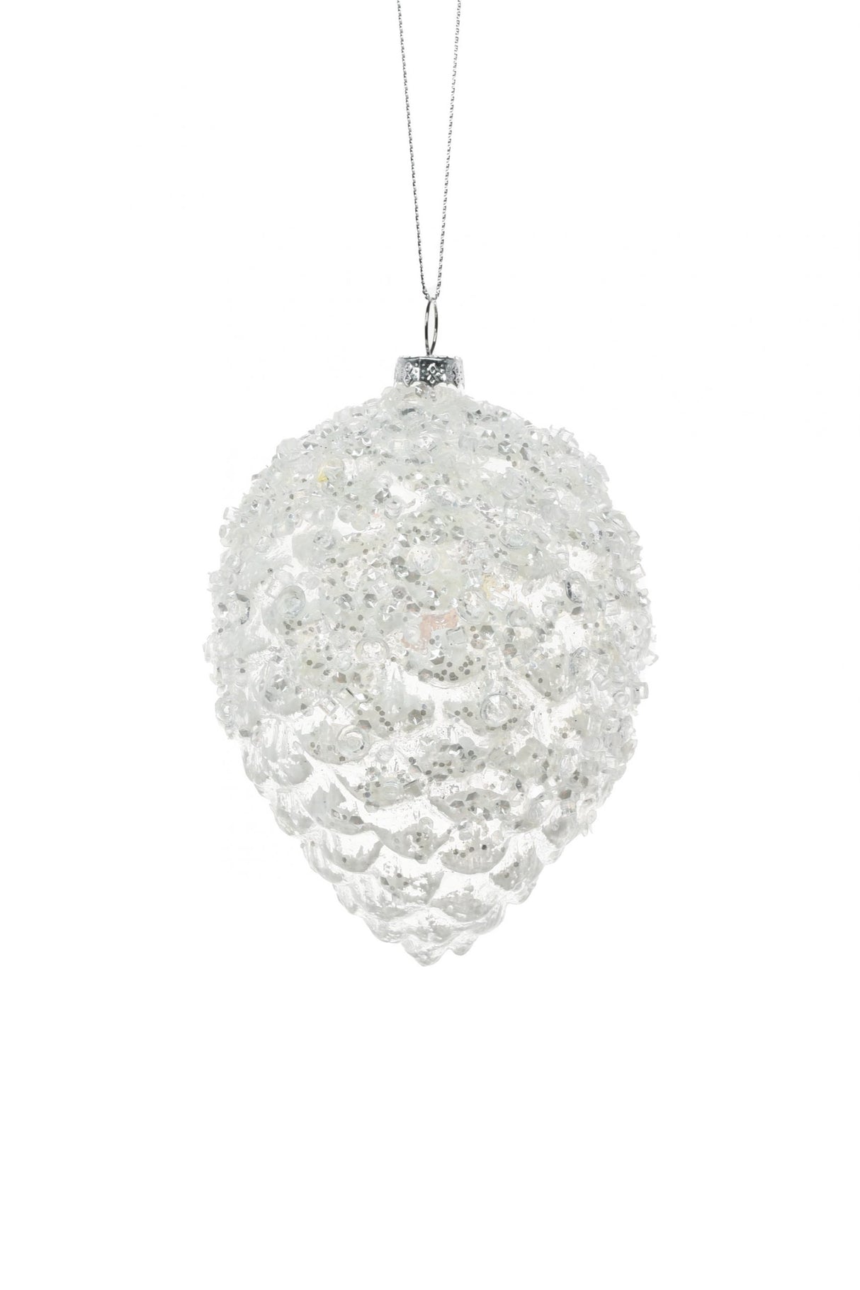 4.5" Hanging Clear Glass Pinecone Ornament with Perched Chickadee