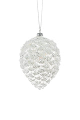 4.5" Hanging Clear Glass Pinecone Ornament with Perched Chickadee