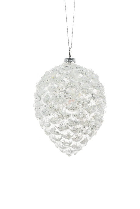 4.5" Hanging Clear Glass Pinecone Ornament with Perched Chickadee
