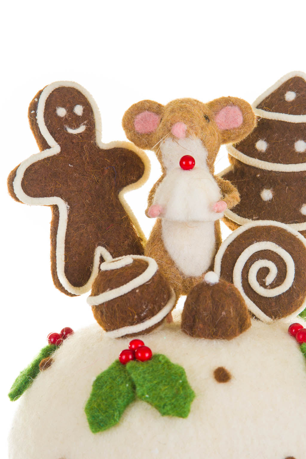 11.75" White and Brown Fleece Mousey Cake Display with Gingerbread Man