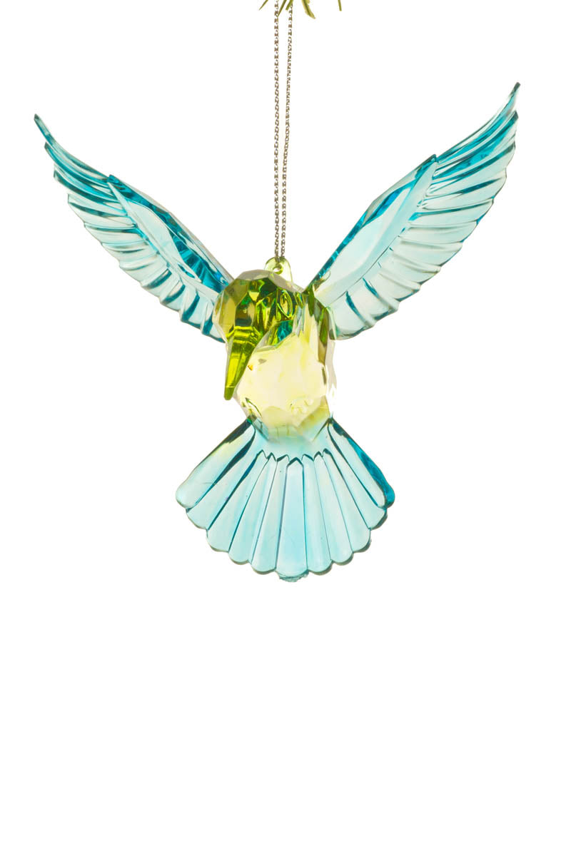 4" Crystalline Hanging Yellow and Blue Glass Hummingbird Ornament