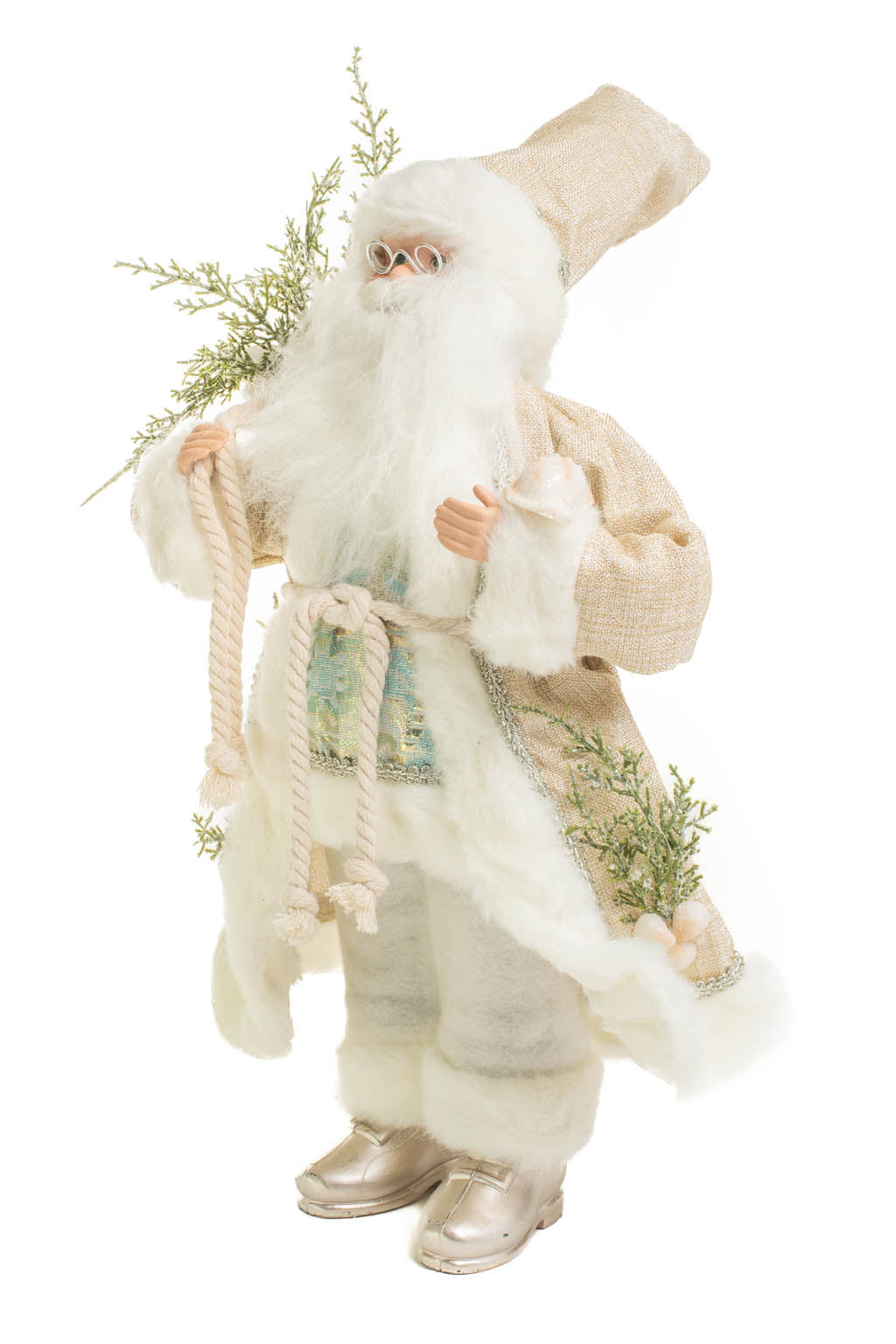 19" Cream and Ivory Polyester Santa Claus Figurine with Sea Shells