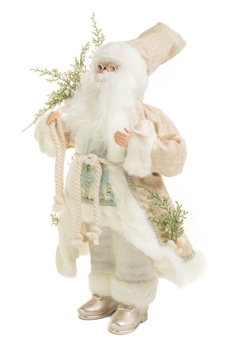 19" Cream and Ivory Polyester Santa Claus Figurine with Sea Shells