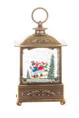8.6" Bronze Plastic Lantern Warm White LED Snow Globe with Skiers