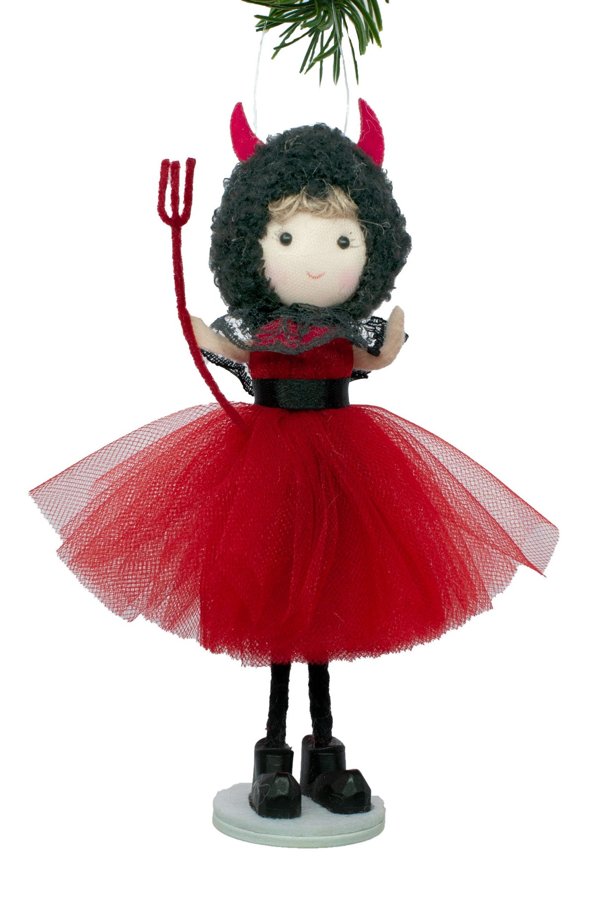 6.5" Red and Black Cloth Imp Girl Doll with Devil Hat