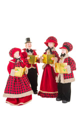 22" Set of 4 Plaid Red and Black Plastic Classic Caroler Set with Golden Buttons