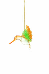 3" Hanging Red Glass Feeding Hummingbird Ornament with Multi-Coloured Wings
