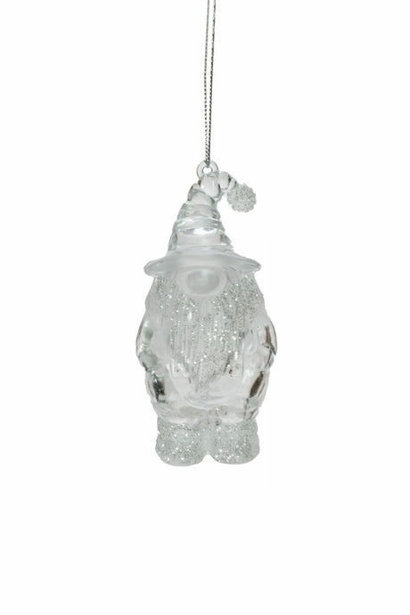 Hanging Clear Glittered Gnome Ornament