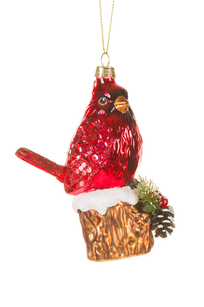 5" Hanging Red Glass Cardinal Ornament