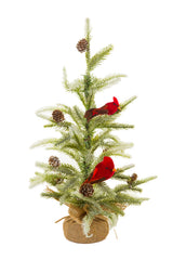 18" Green and White Pvc Christmas Tree with Cardinals and Pinecones