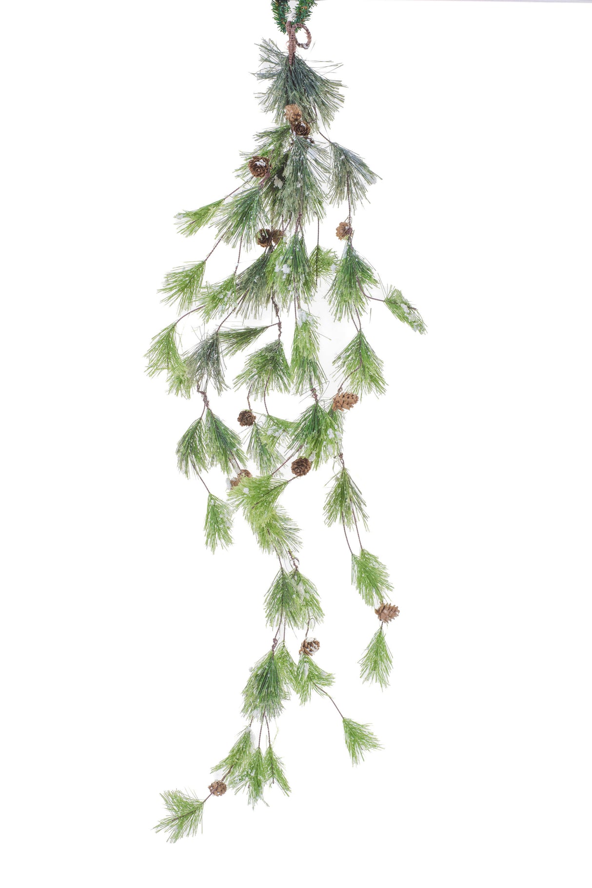 44" Green and White Icy Teardrop Branches with Pinecones