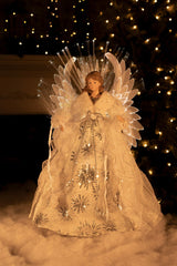 18" White and Silver Cloth Large Modern Fiber Optic Angel Tree Topper