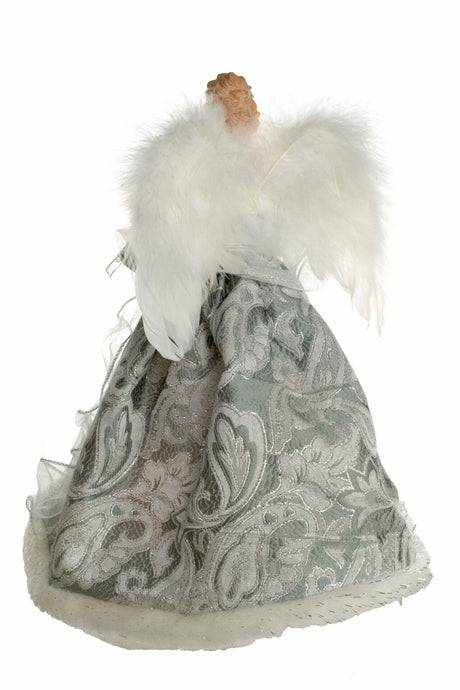 14" Silver and White Cloth Vintage 10-Light Angel Tree Topper with White Fluffy Wings