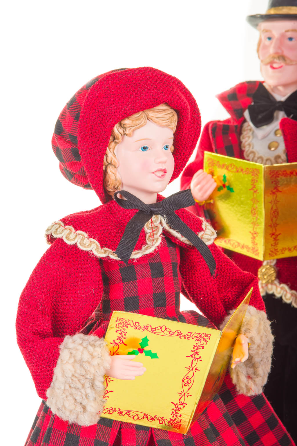 22" Set of 4 Plaid Red and Black Plastic Classic Caroler Set with Golden Buttons