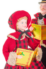 22" Set of 4 Plaid Red and Black Plastic Classic Caroler Set with Golden Buttons