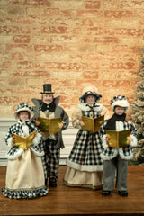 22" Buffalo Plaid Black Cloth Traditional Caroler Set with Choir Books