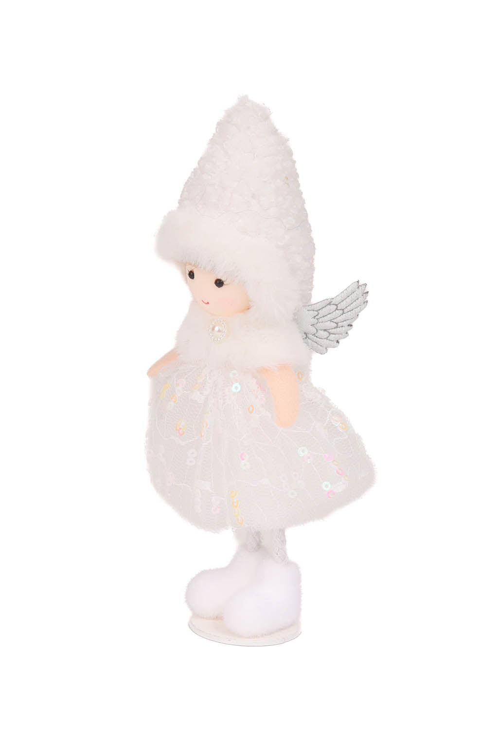 7.25" Sequin White Cotton Cherub Girl Doll with Pointed Hood