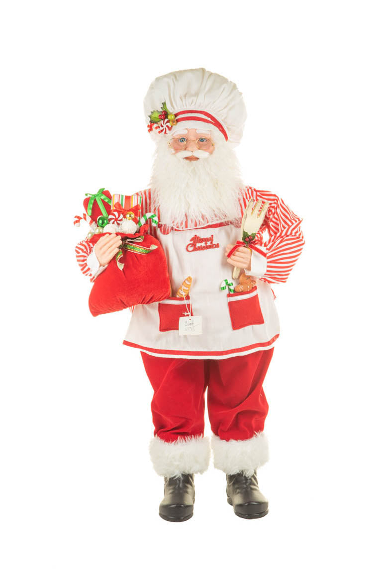39" Large Candycane Red and White Cloth Chef Santa Figurine Ready To Cook