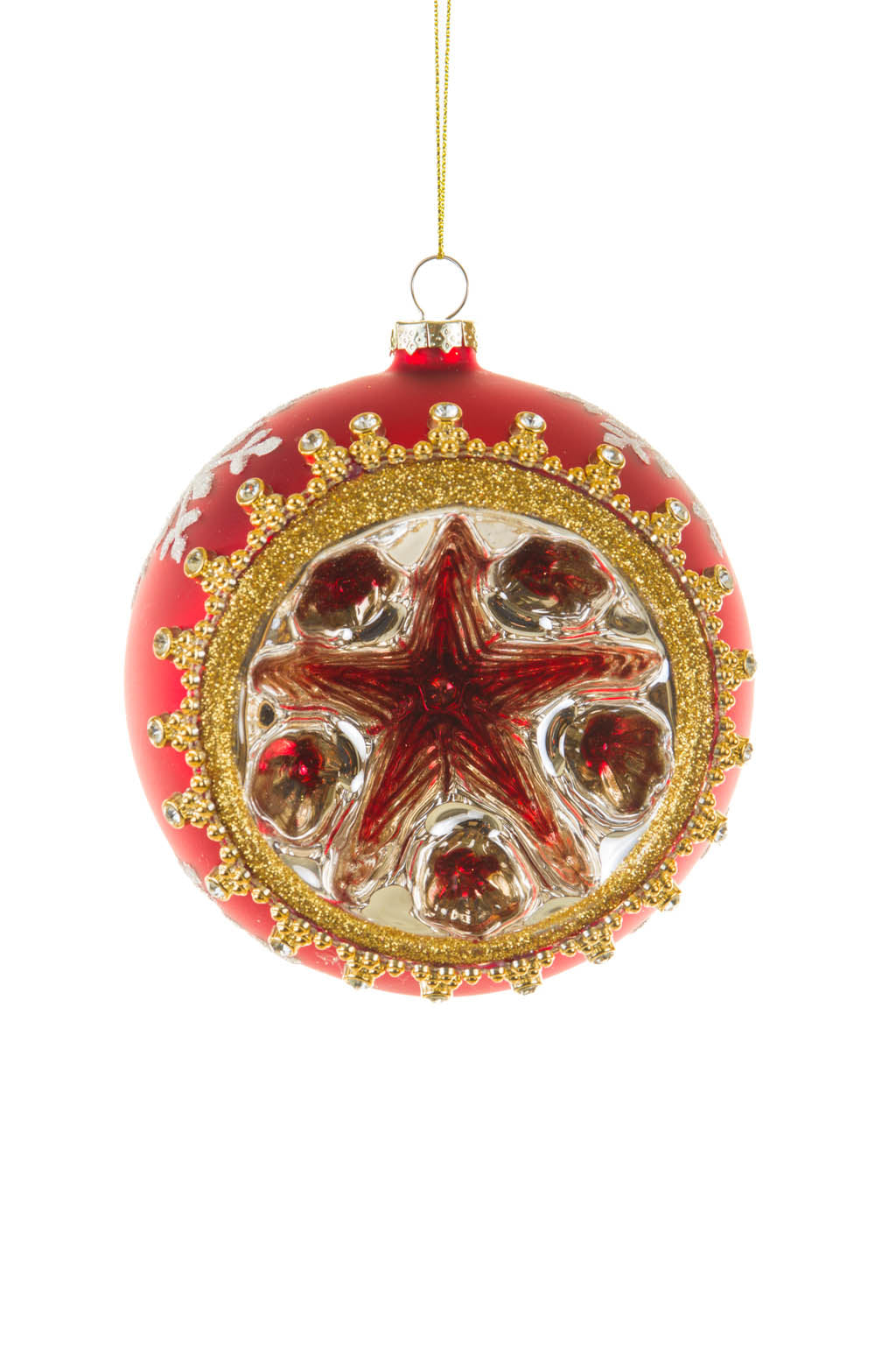 5" Hanging Red Glass Ball Ornament with Stars