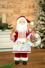 16" Red and White Cloth Baking Santa Claus Figurine with Plate of Sweets