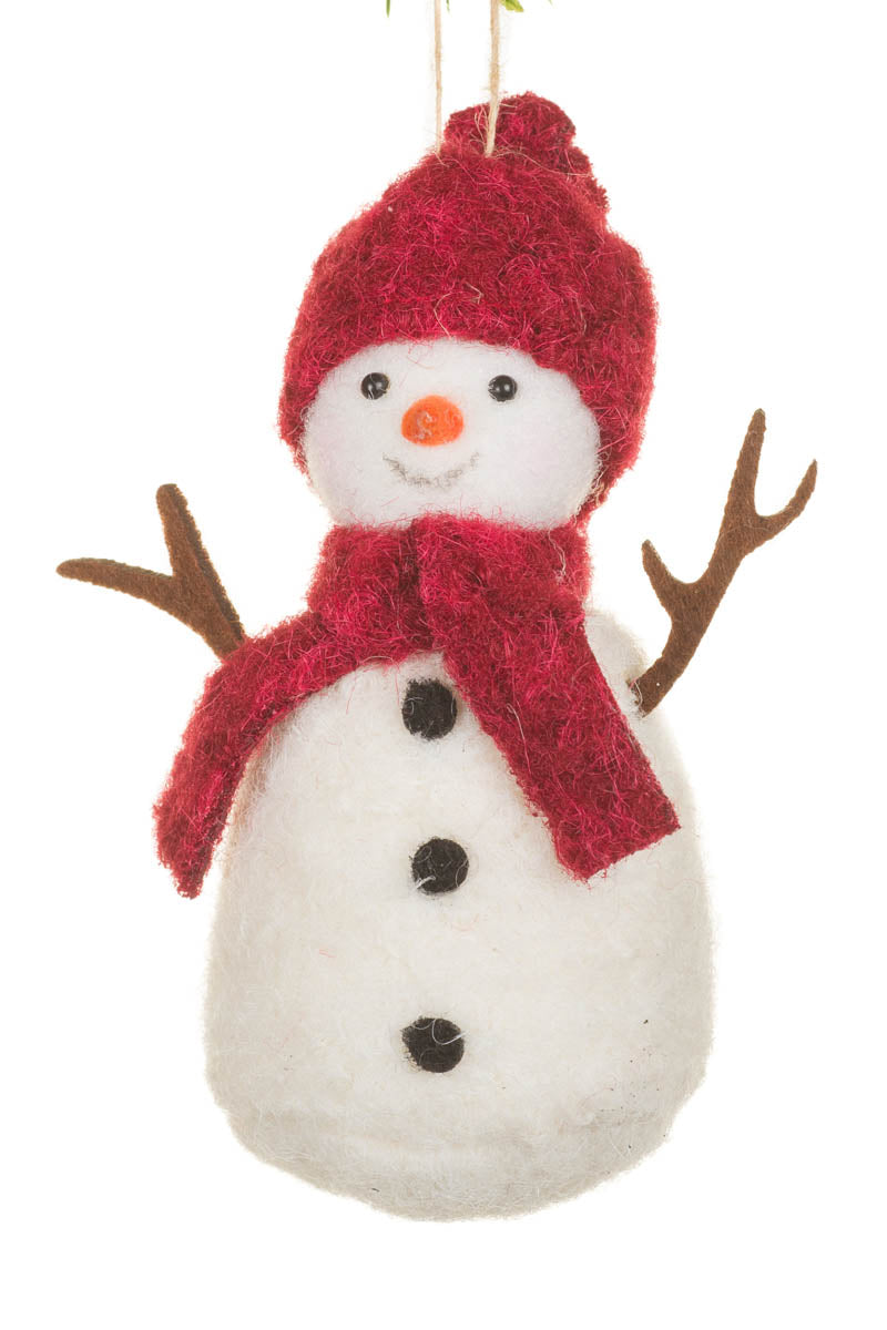 4.5" Soft Hanging Red Fabric Capped Snowman Doll with Scarf