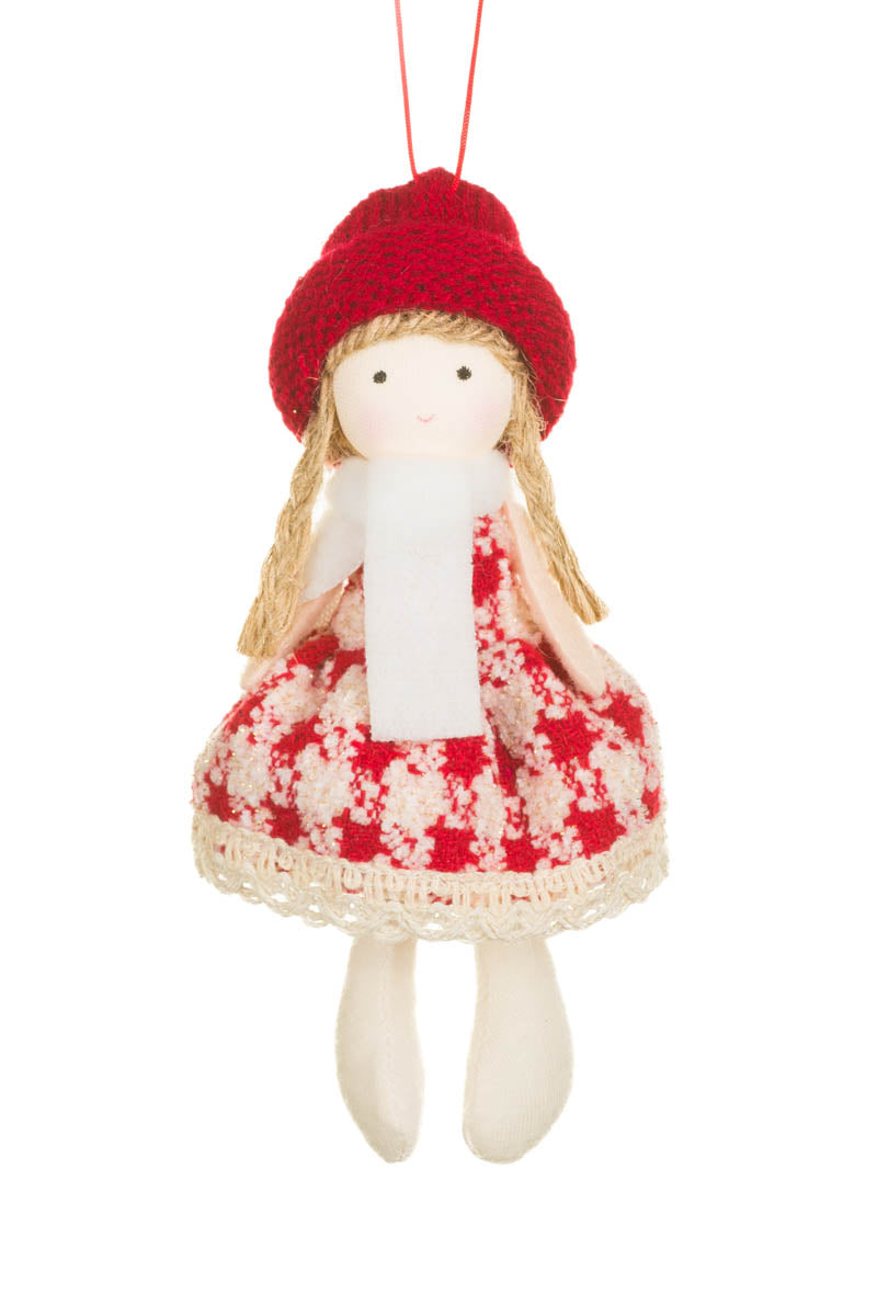 5.5" Hanging Gingham Red and White Fabric Cozy Girl Doll