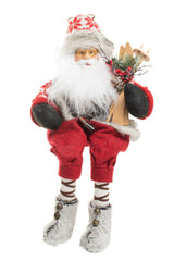 18" Sitting Snowflake Red and White Knitted Alpine Santa Figurine with Skis