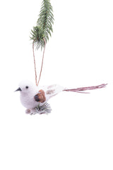 7" Clip-On White Foam Bird Ornament On Branch