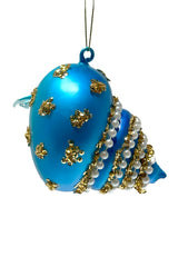 4" Hanging Blue Glass Snail Ornament with Pearls