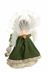18" Green Cloth Charming Fiber Optic Angel Tree Topper with Brown Hair
