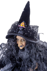 20" Sitting Black Cloth Adorable Witch Figure with Scepter