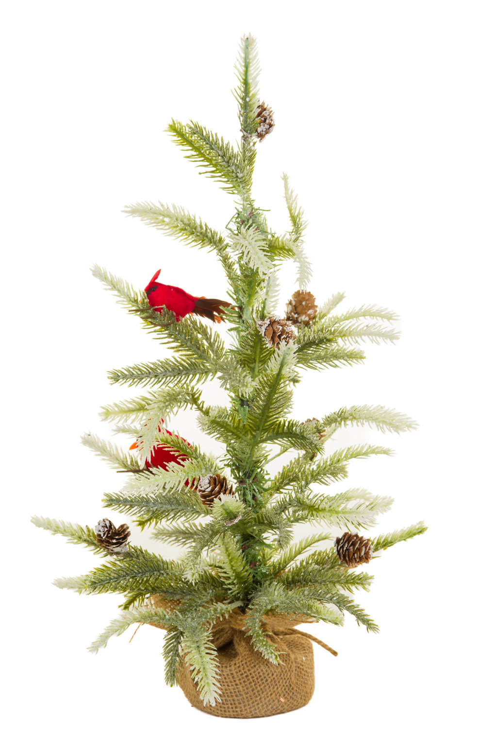 18" Green and White Pvc Christmas Tree with Cardinals and Pinecones