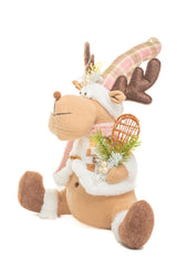 16" Cozy Sitting Plaid Pink and Brown Cloth Moose Figurine