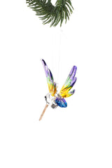 3" Hanging Purple and Yellow Glass Hummingbird Ornament