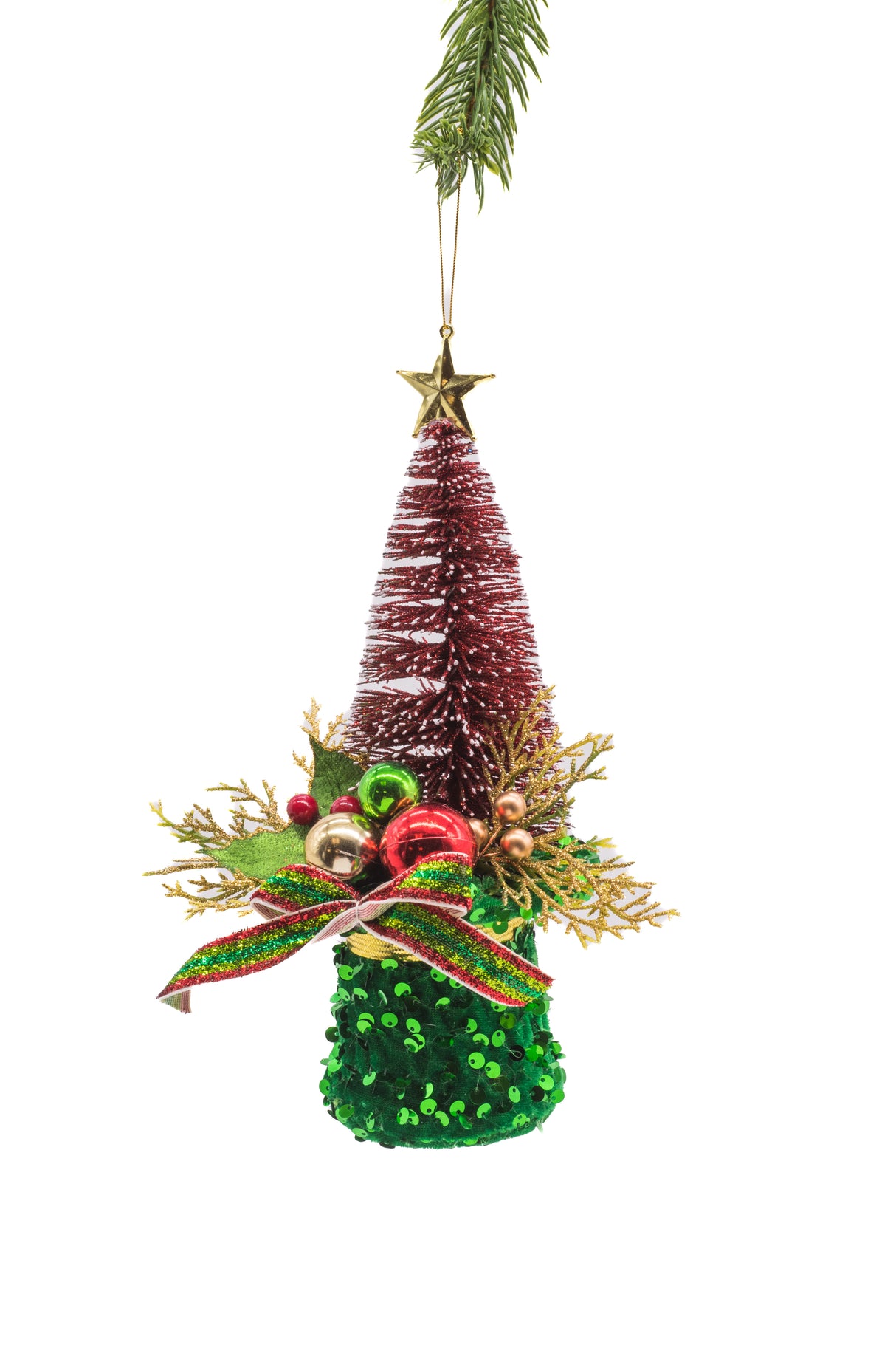 10" Red and Green Cloth Christmas Tree Party Hat