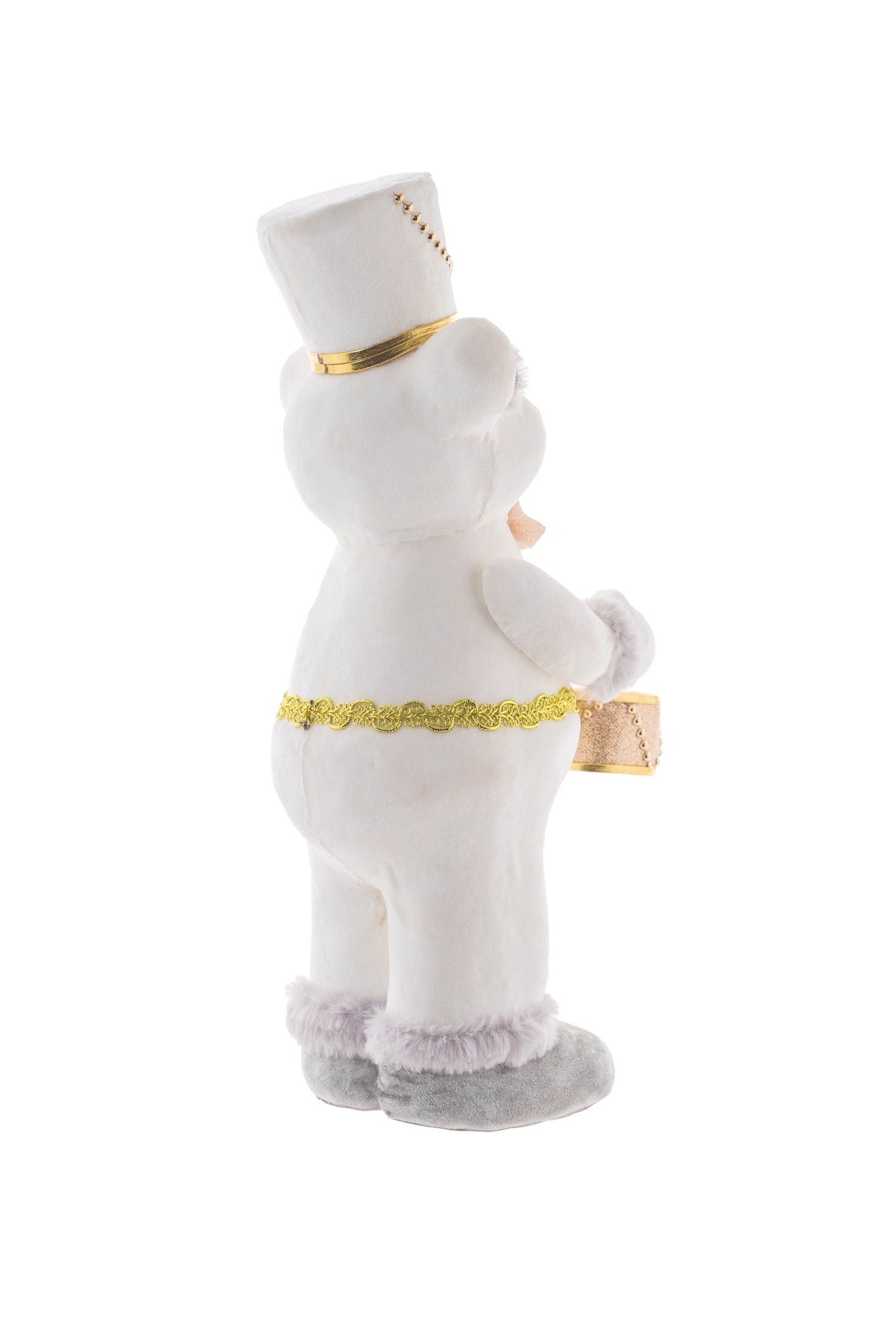 88" White and Gold Furry Bear Figurine with Bowtie