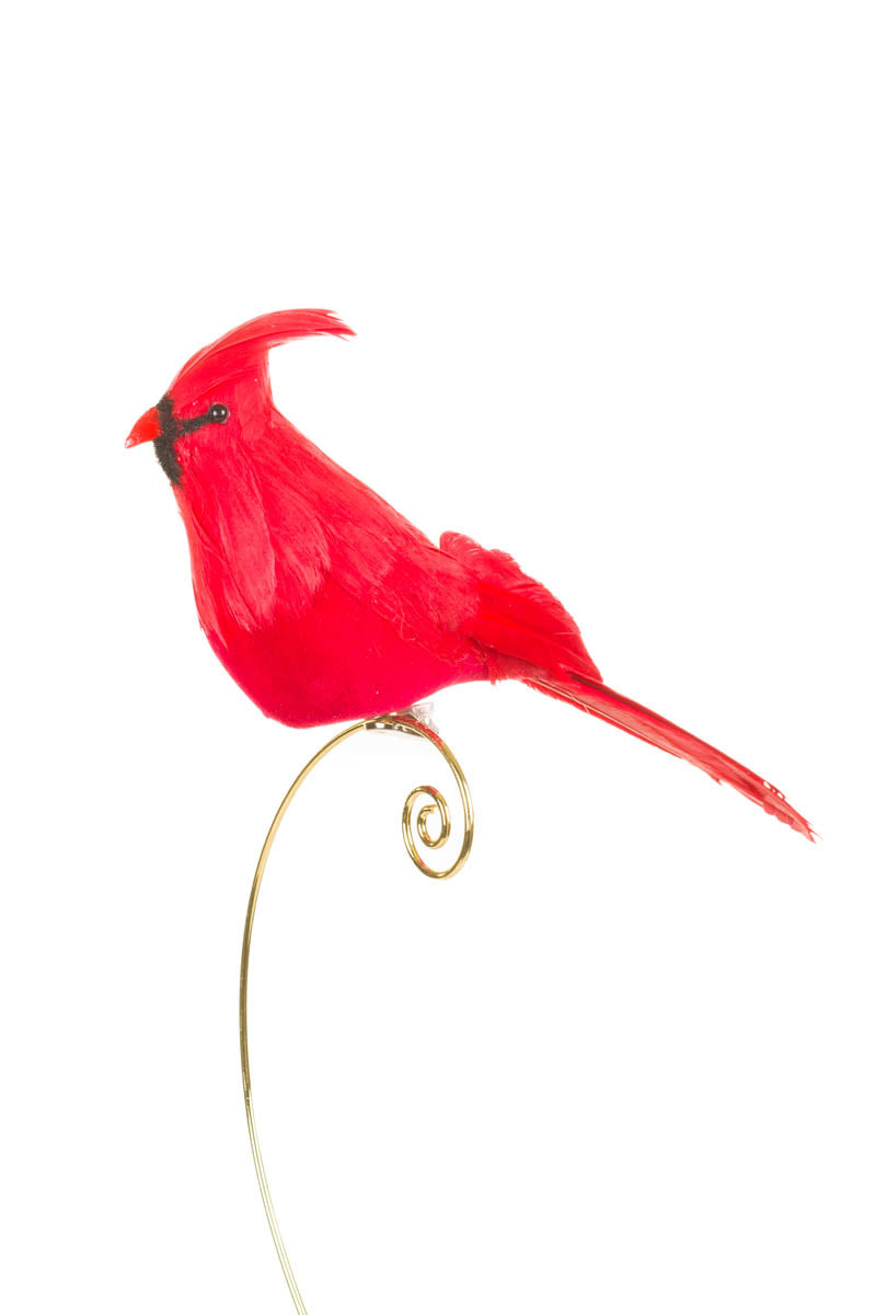 11" Sitting Clip-On Red Feathered Cardinal Ornament