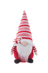 18.5" Striped Red and White Cloth Festive Gnome with Candy On Hat