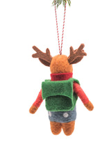 5.25" Hanging Orange and Blue Polylon Reindeer Ornament with Green Backpack