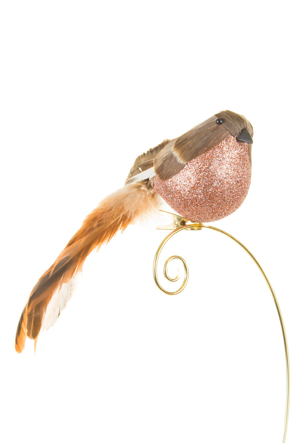 8" Fluffy Clip-On Brown and Copper Foam Bird Ornament with Long Tail
