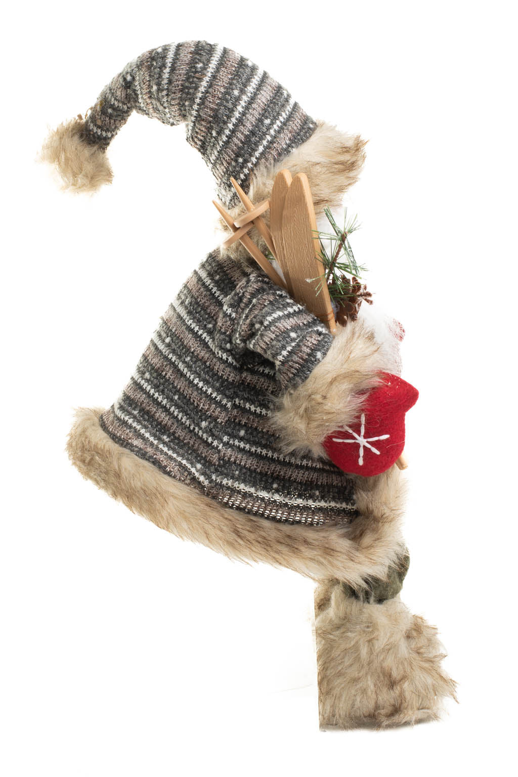 18" Sitting Striped White and Gray Knitted Alpine Santa Figurine with Skis