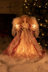 12" Pink Cloth Contemporary 10-Light Angel Tree Topper with Blonde Curly Hair