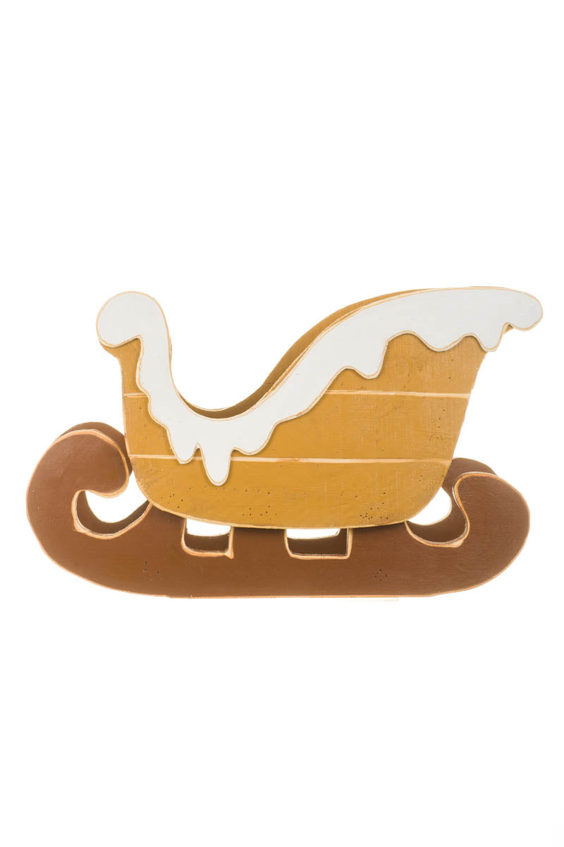 23.5" Brown Wooden Snowy Sled Display